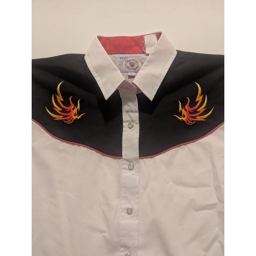 ELY COUNTRY CHARMERS  womens L BLAZE WHITE western shirt pearlized snaps EUC - Picture 2 of 6